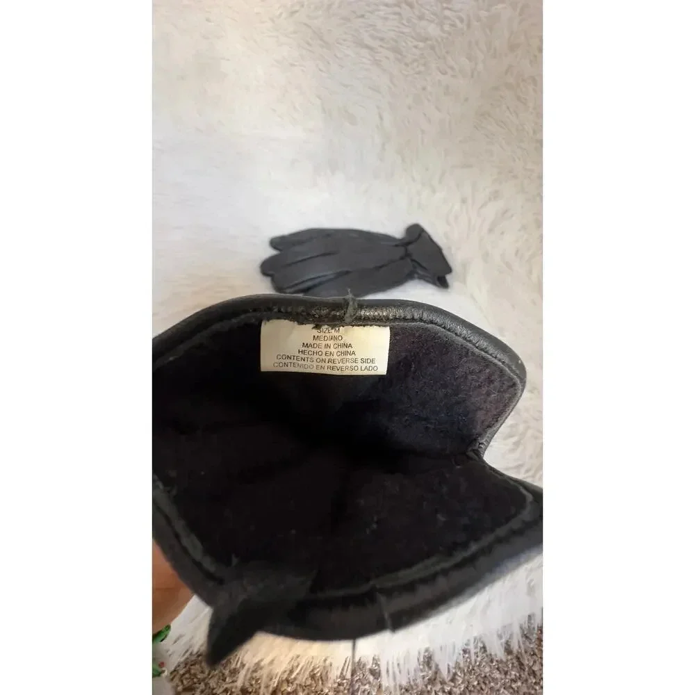 Black Leather Gloves for Men - Sheepskin Insulated, Stylish (Size M)